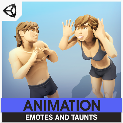 Two animated characters from the Animation Emotes and Taunts 3D asset pack