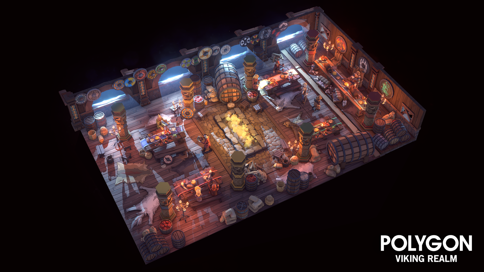 Isometric view of a game level designed using Viking Realm 3D assets