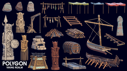 Viking Realm low poly 3D props and equipment options