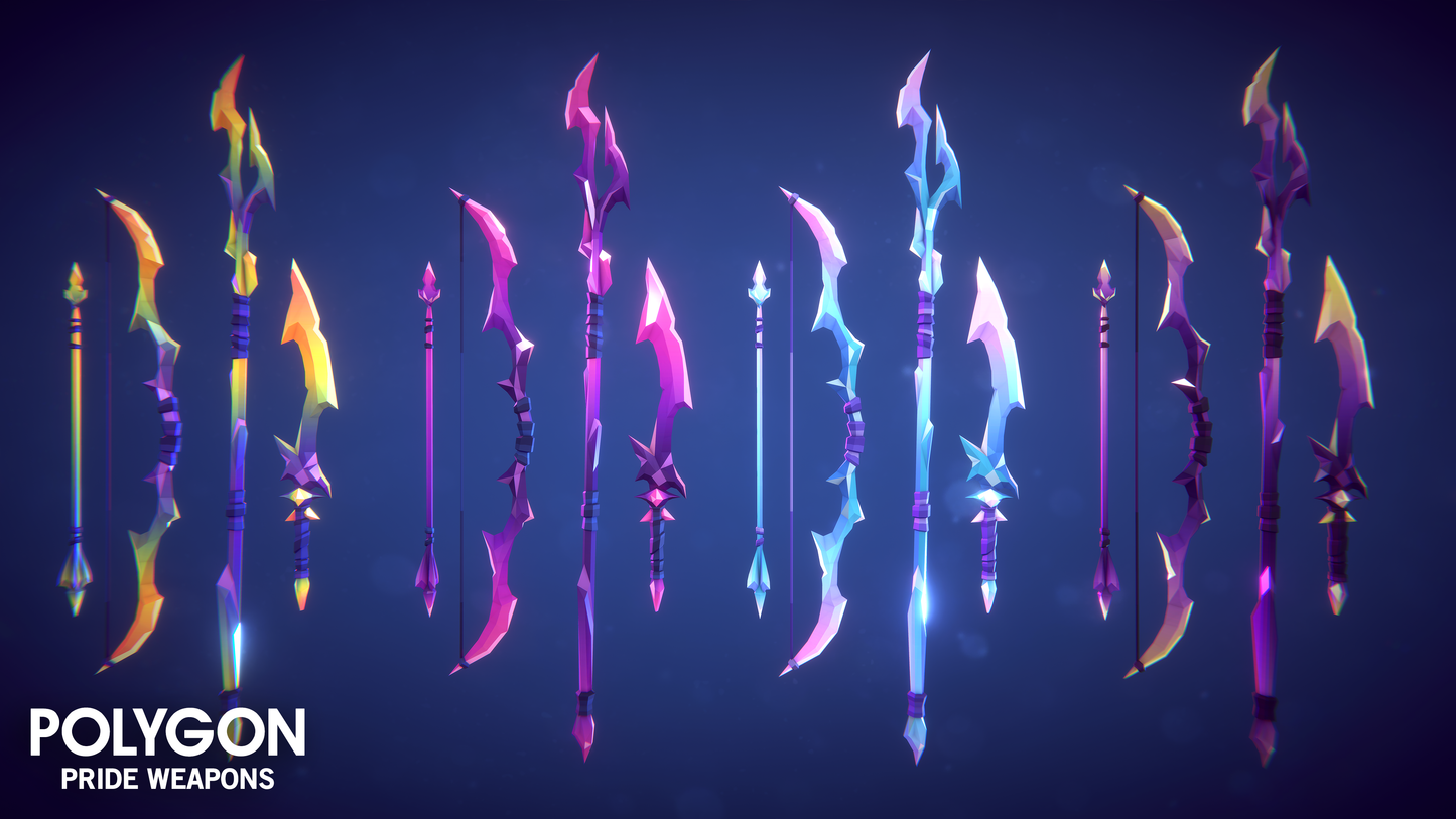 Free crystal weapon asset choices in the POLYGON Pride Weapons pack