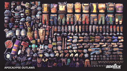 Collection of variously colored armor pieces from the Apocalypse Outlaws 3D asset pack