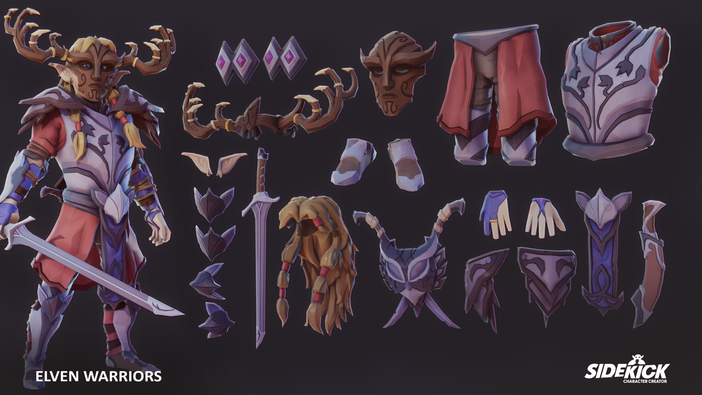 Elven warrior character with various accessories from the Sidekick Characters Pack