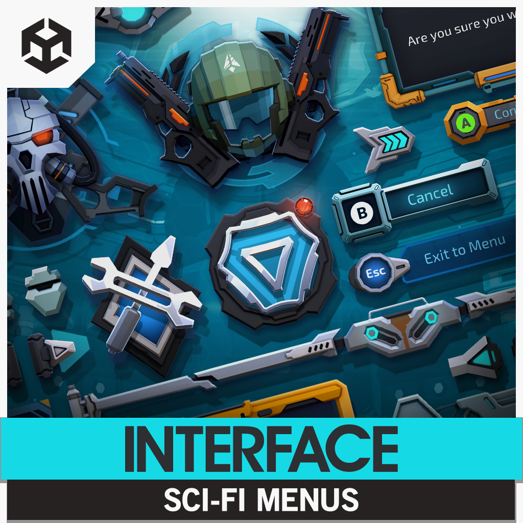 INTERFACE Sci-Fi Menus game asset designed for Unity