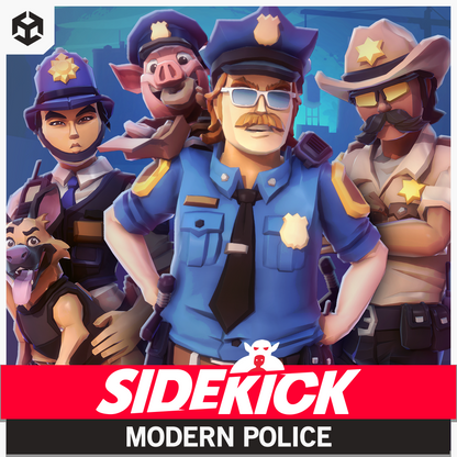 3D police characters from the Sidekicks Modern Police asset pack