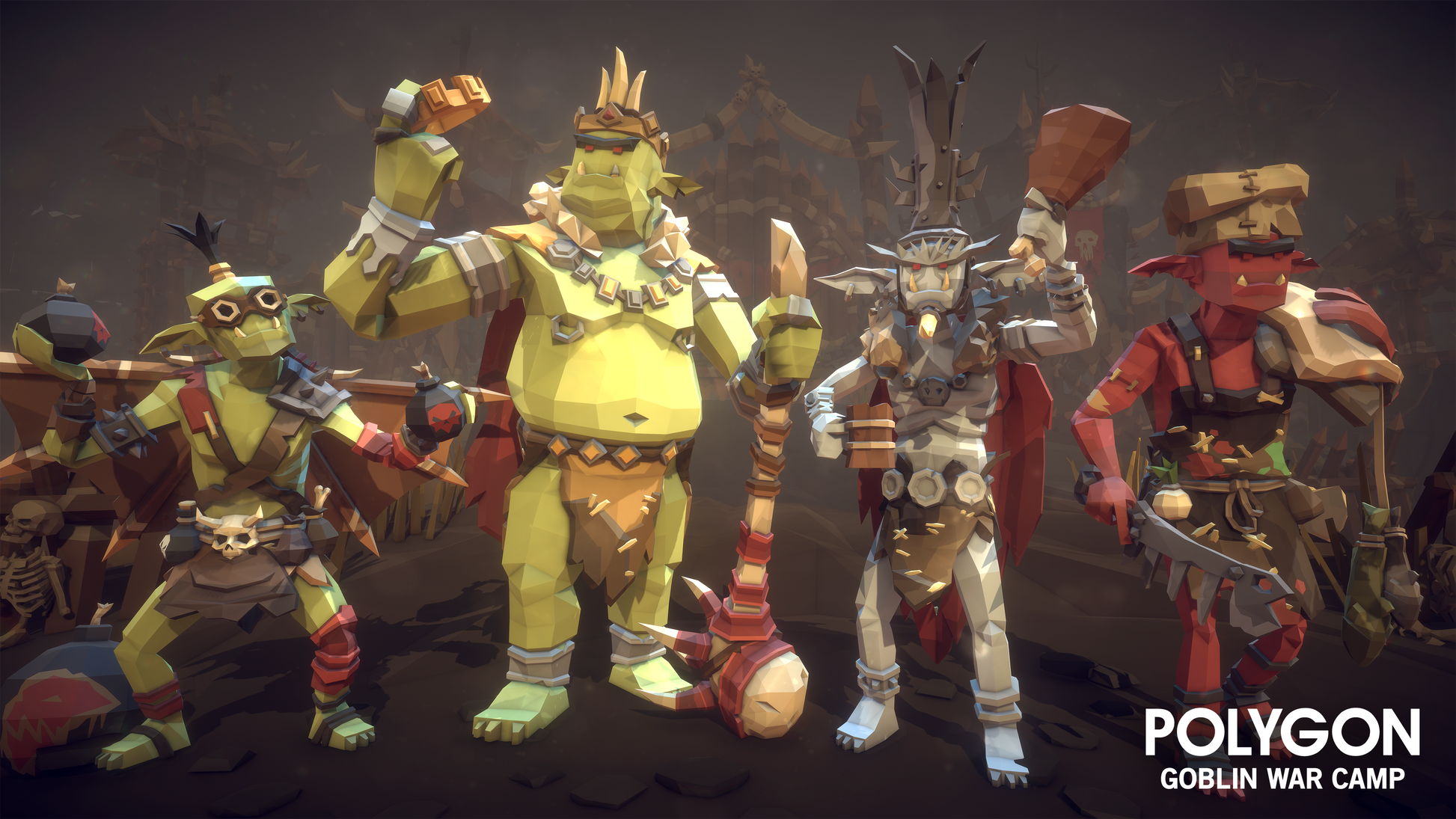 Goblin game character asset examples including a goblin warlord, shaman and beast tamers