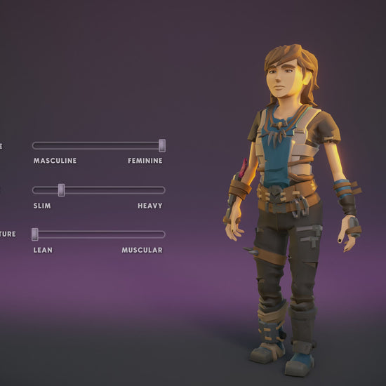 Sidekick 3D customisable character creator showcasing different body type, size and musculature options