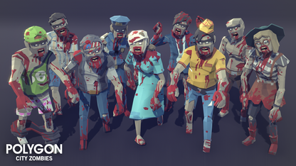 A pack of low poly bloody zombies