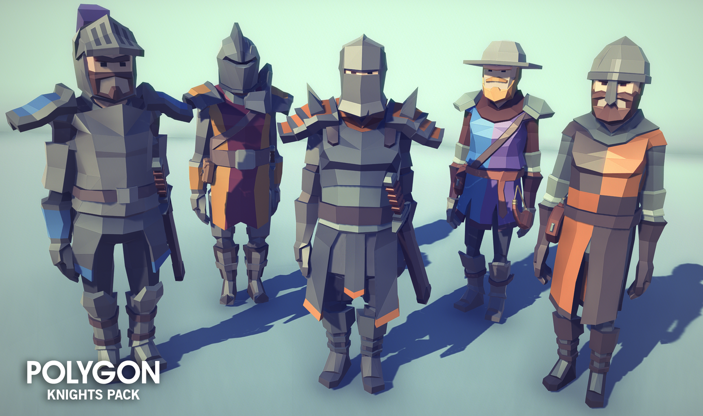 3D low poly medieval knights for game developers