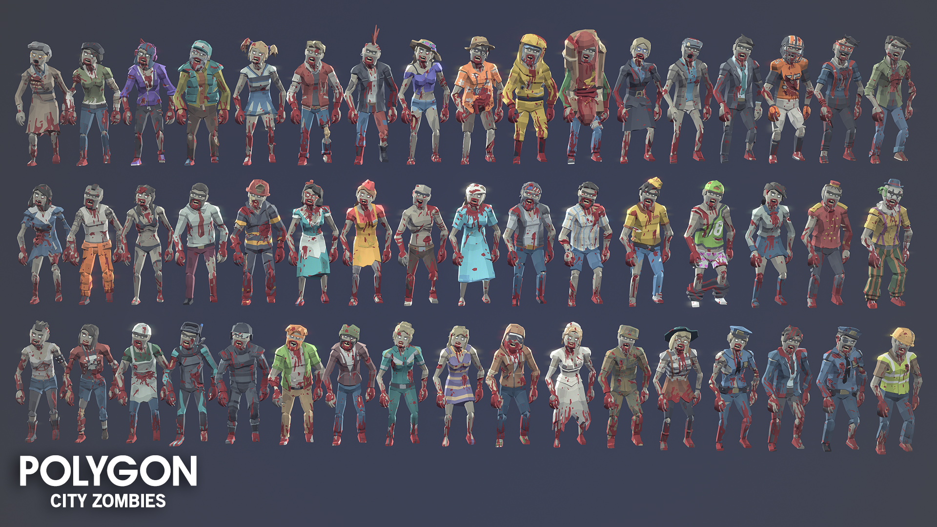 Zombie characters as part of the Polygon City ZOmbies pack