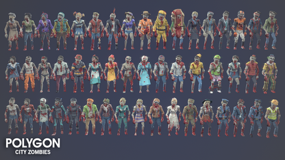 Zombie character options available in the POLYGON CIty Zombies asset pack