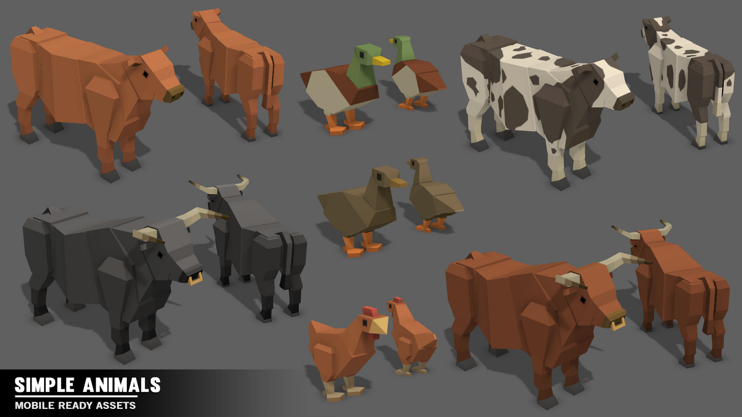 Simple Farm Animals - Cartoon Assets