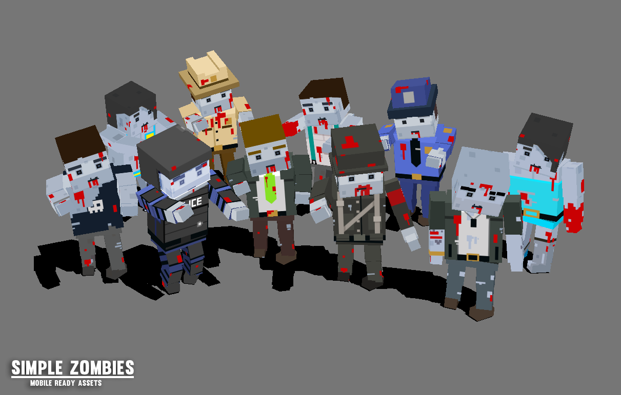 Simple 3D Low Poly Zombies Cartoon Characters