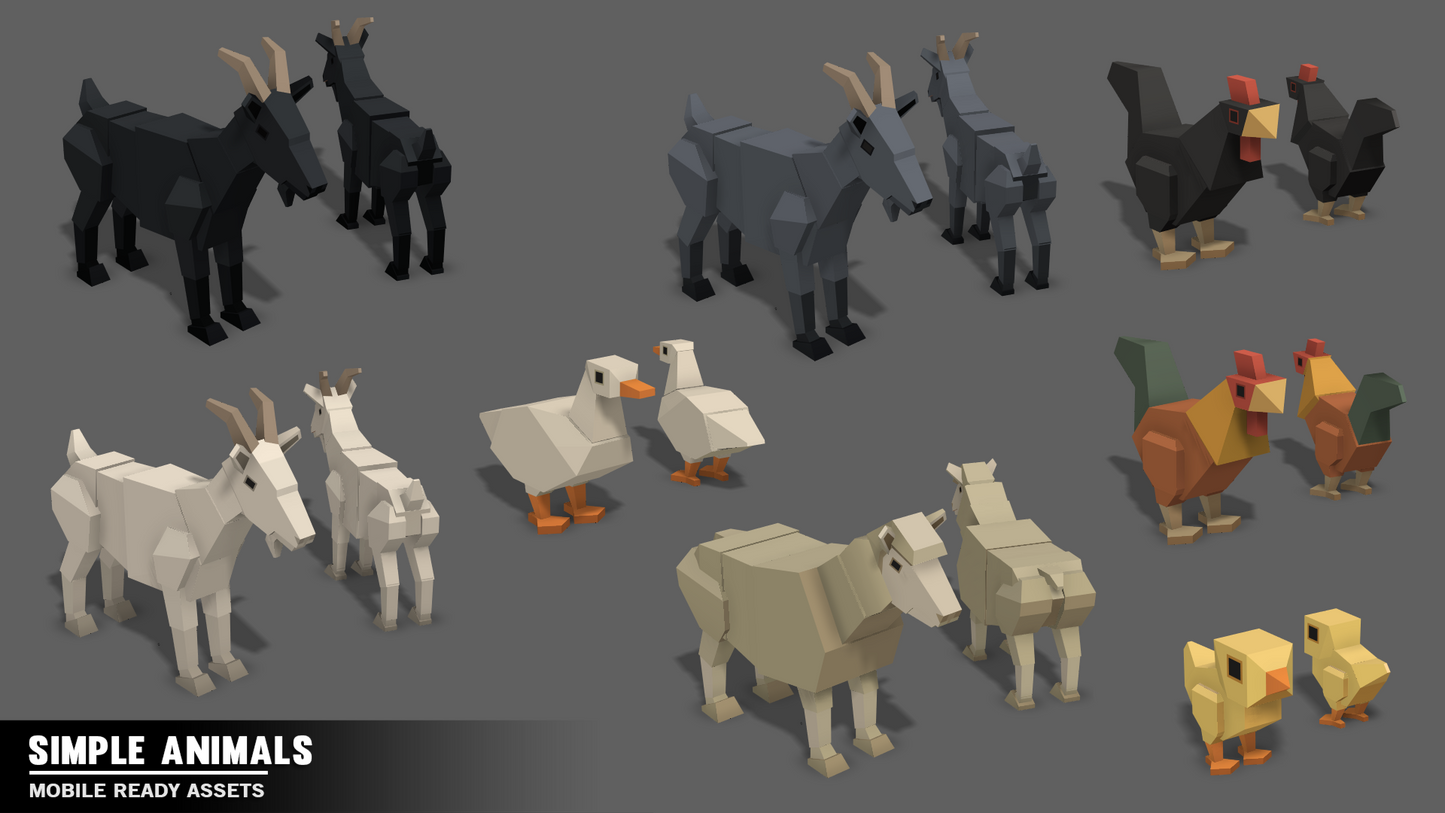 Simple Farm Animals - Cartoon Assets