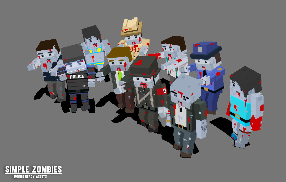 Simple 3D Low Poly Zombies Cartoon Characters