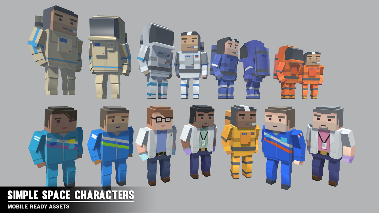 Simple 3D Low Poly Space Characters Pack