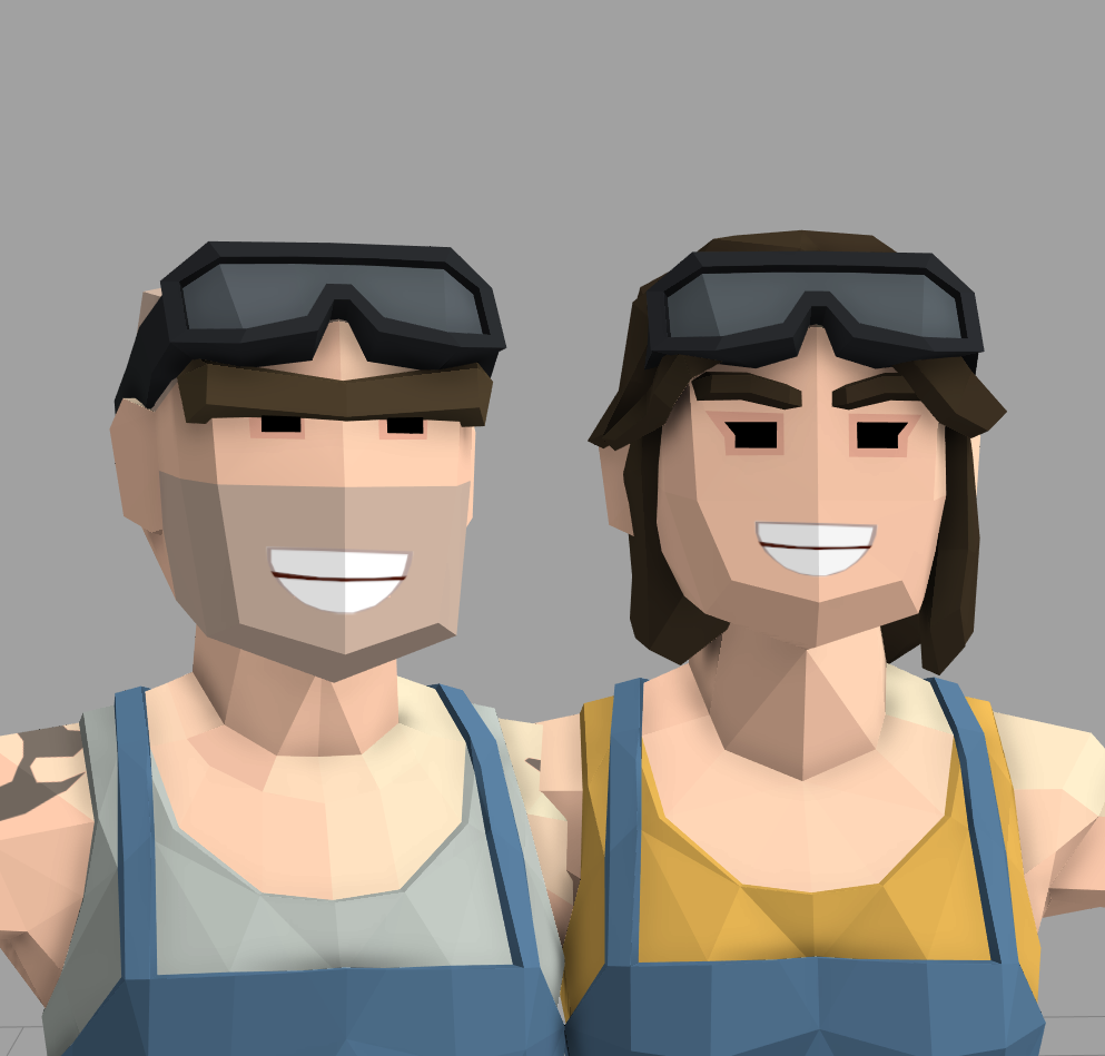 Male and female adult face plates in low poly 3d
