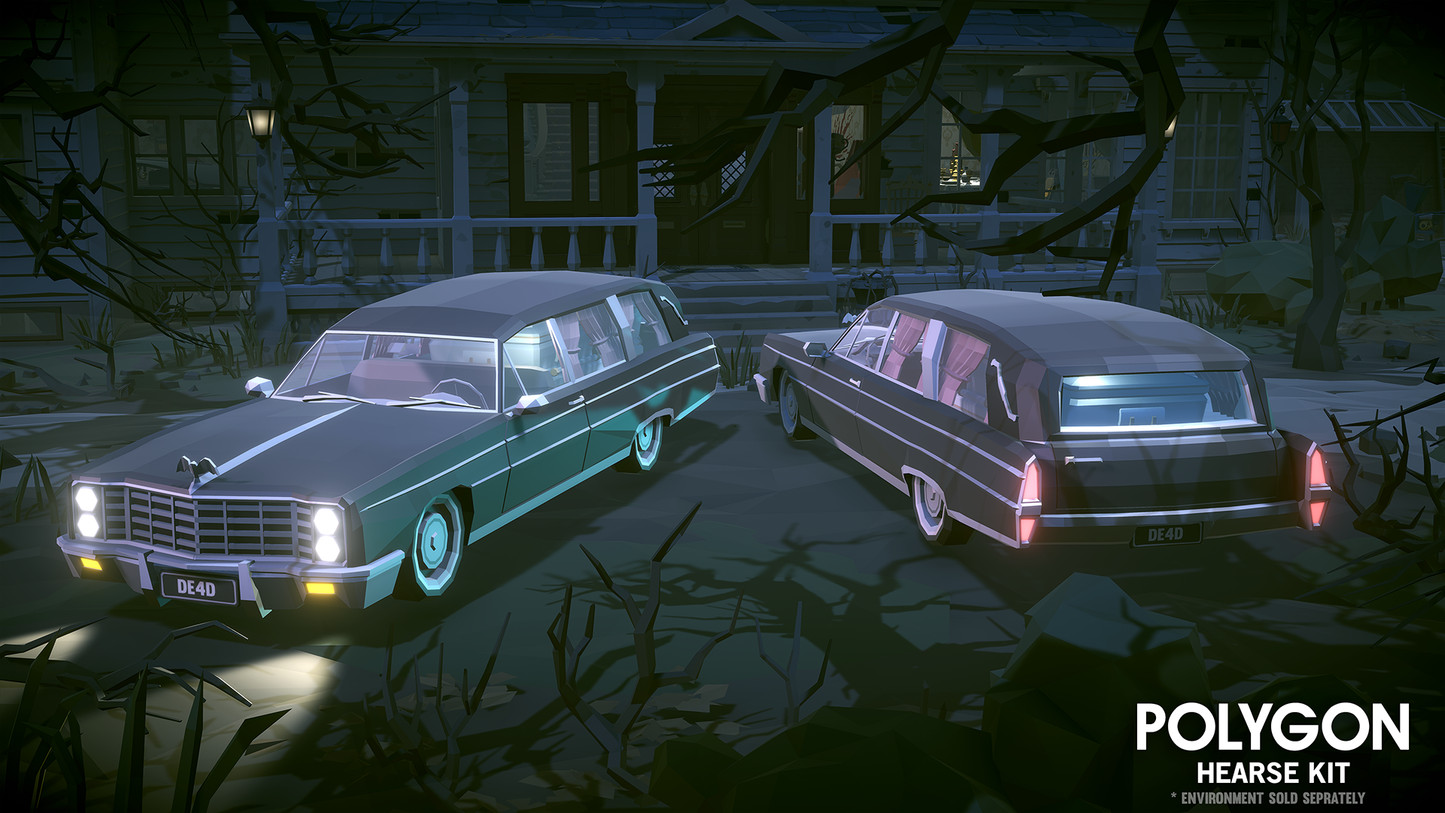 Funeral home hearse low poly game asset