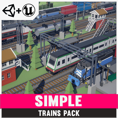 Simple Trains Cartoon Assets for Unity and Unreal 3D low poly asset for game development