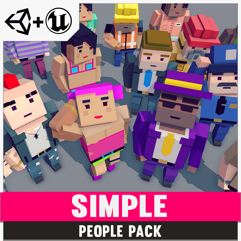 Simple People Pack for Unity and Unreal 3D low poly asset game development
