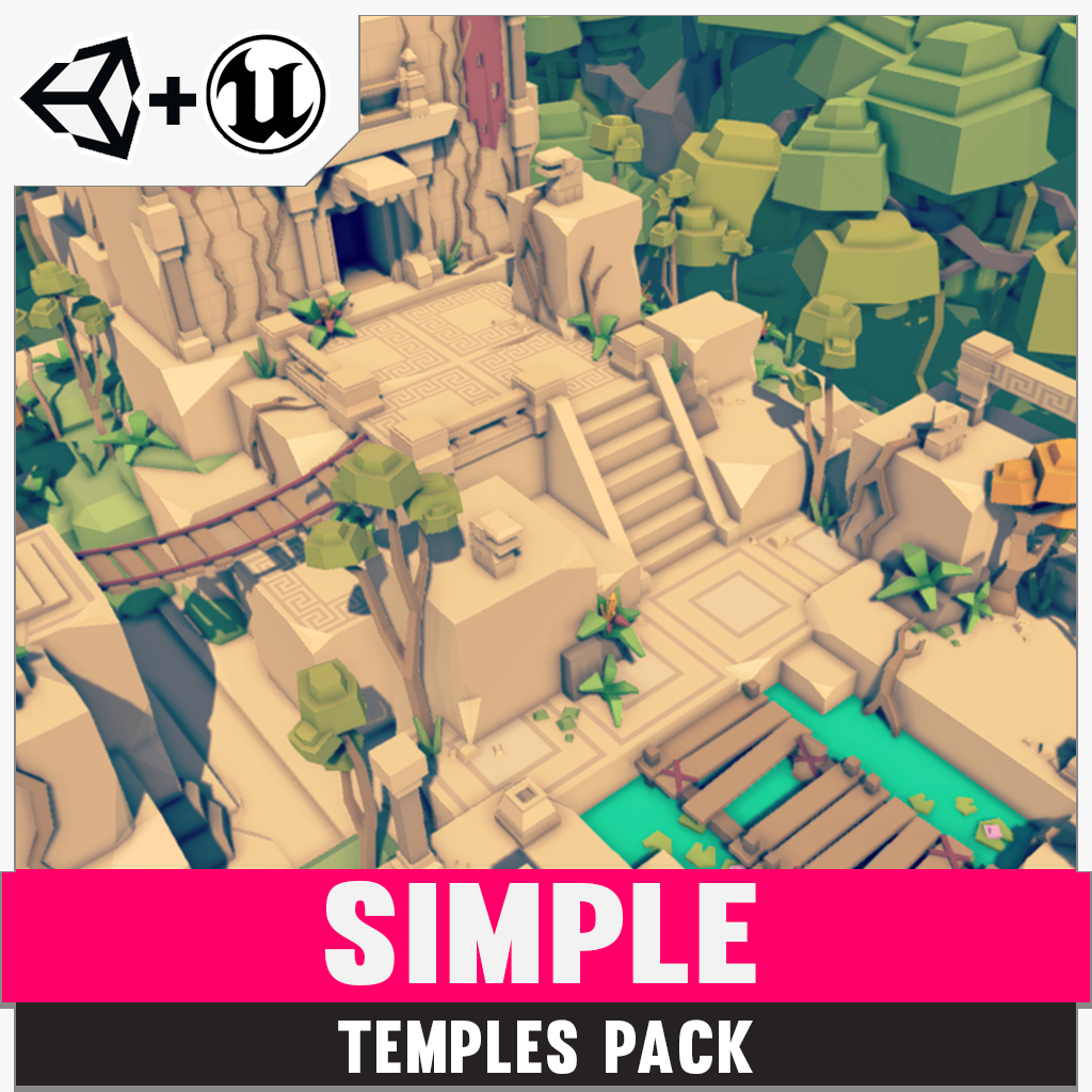 Simple Temples Cartoon Assets for Unity and Unreal 3D low poly asset game development