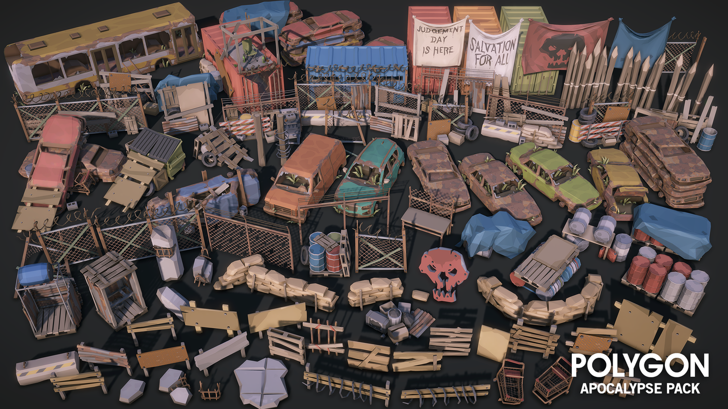 Apocalypse Pack 3D low poly wasteland dump and car yard assets for game development