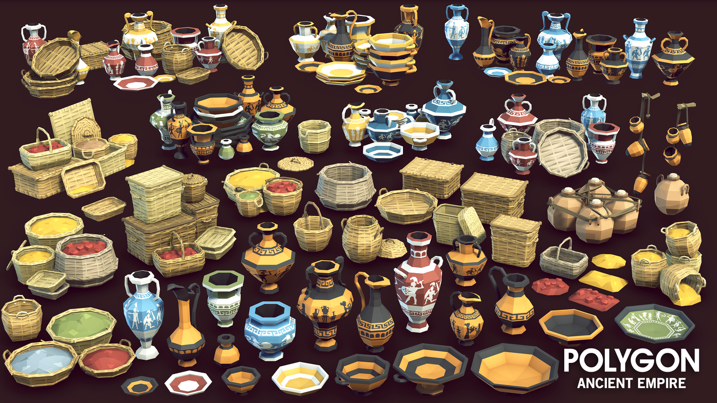 Low poly 3D game assets for marketplace environments