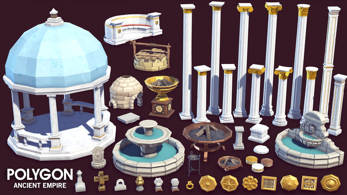Low poly 3D assets for creating ancient myth game environments