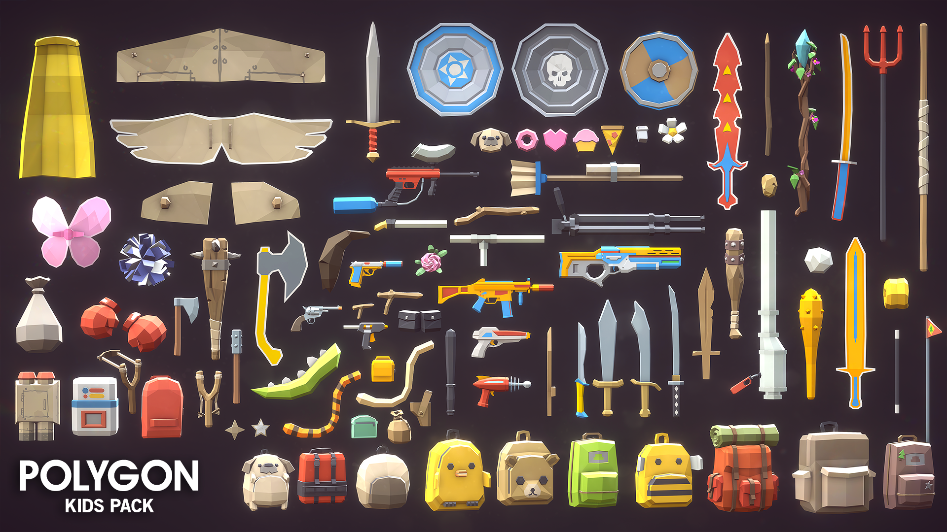 Fantasy weapons for 3D game kid characters