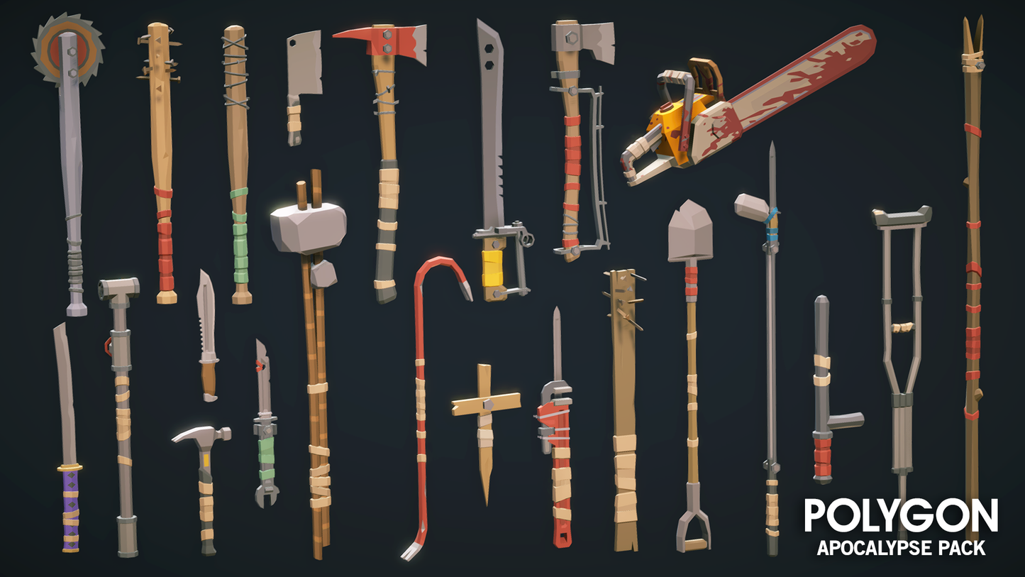 Apocalypse Pack 3D low poly wasteland accessory and crafting tool assets for game development