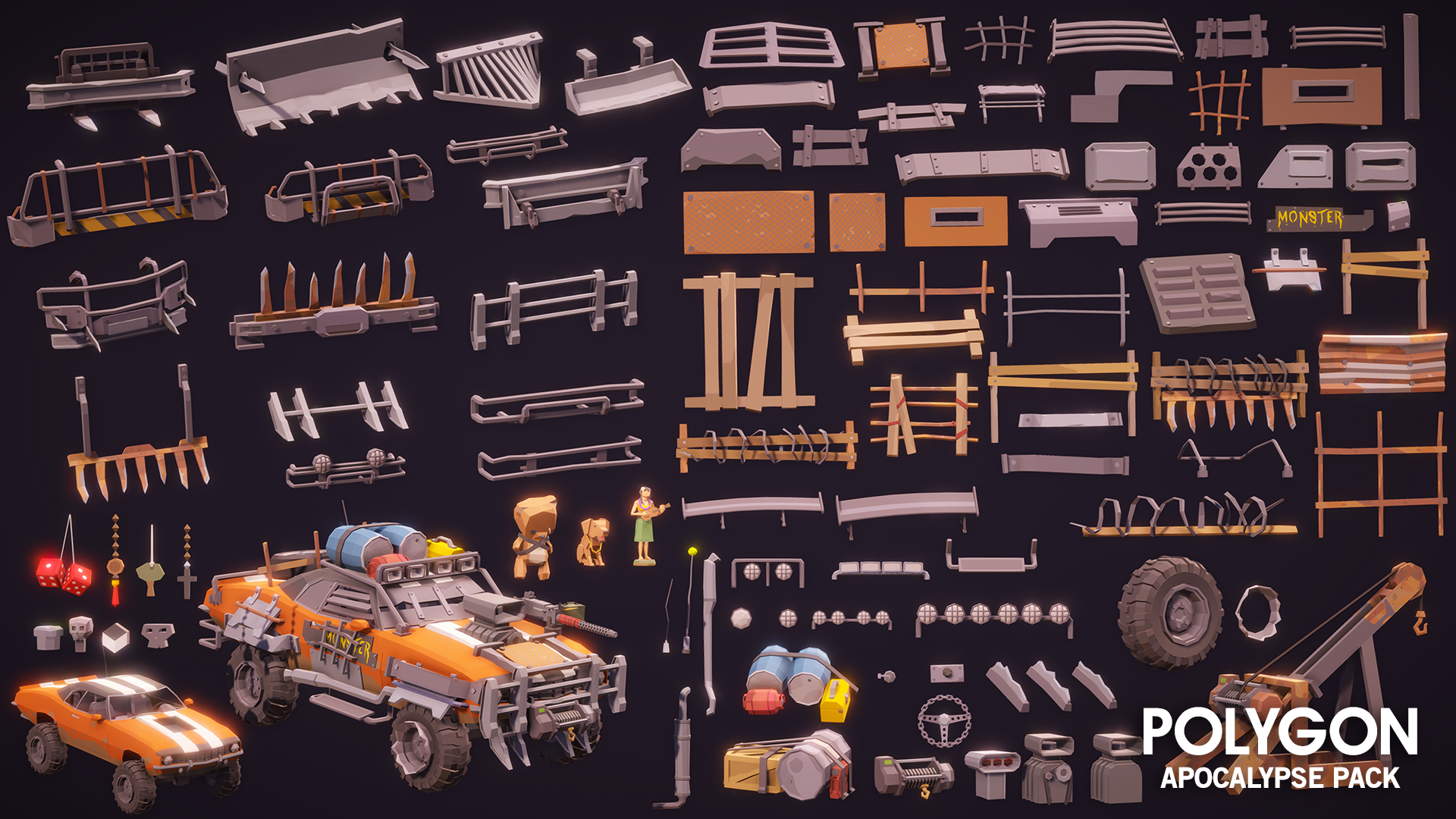 Apocalypse Pack 3D low poly wasteland prop assets for game development