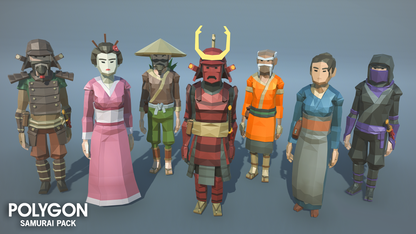 Unity and Unreal 3D low poly samurai assets for game development