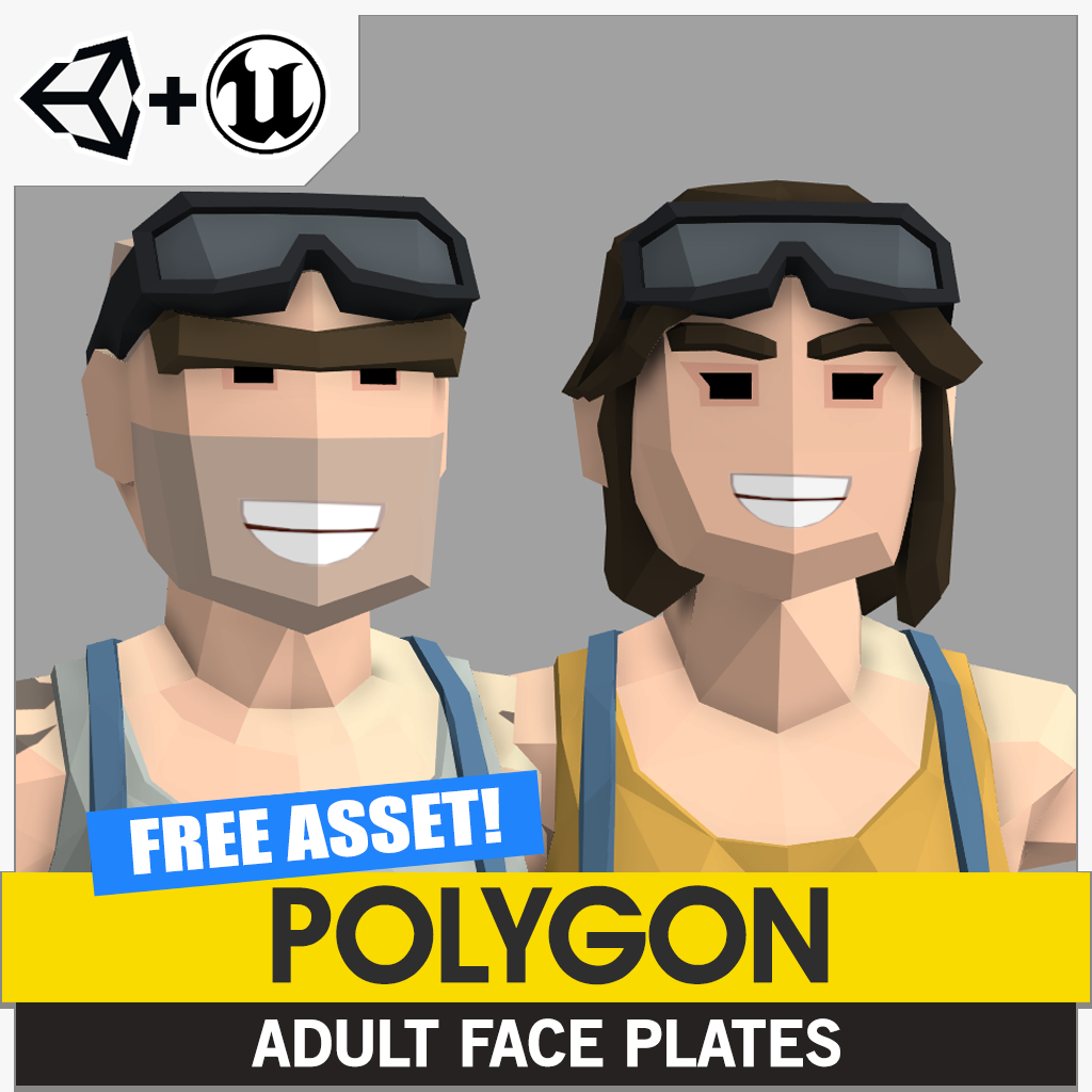 Male and female adult face plate low poly assets