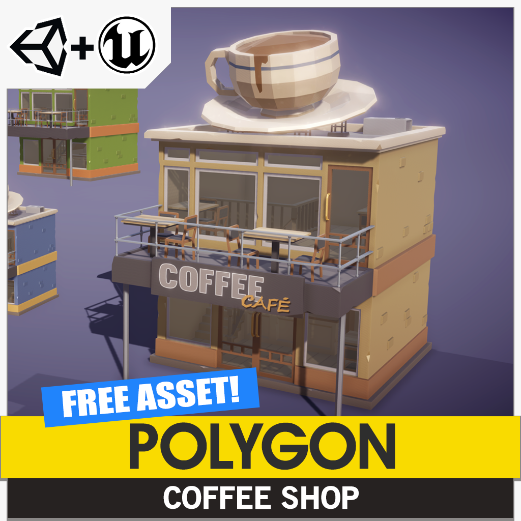 Free coffee shop 3D low poly asset pack