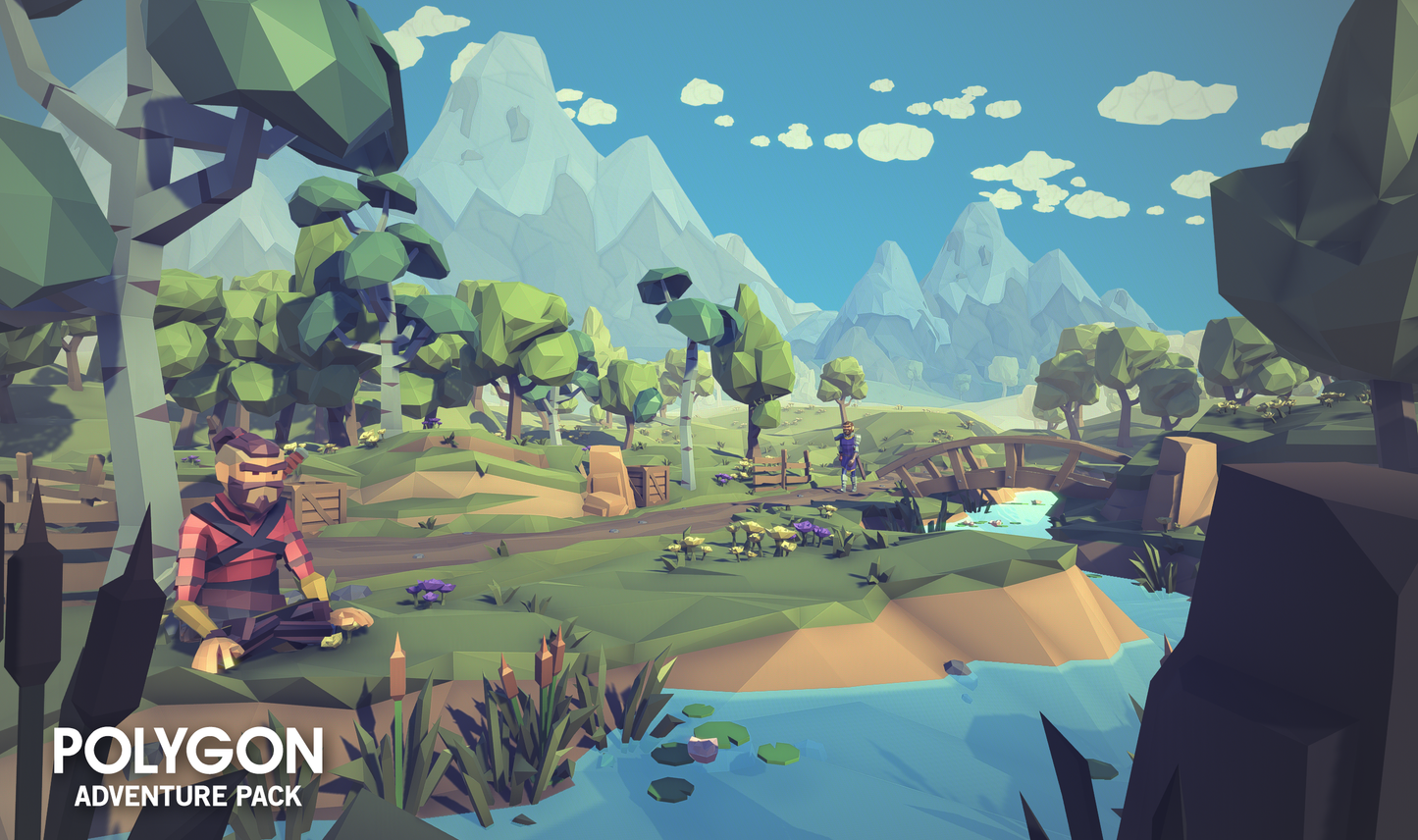 Meditating figure in a low poly 3d asset as part of the POLYGON Adventure Pack