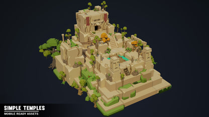 Low poly aztec temple level environment for Unreal Engine and Unity platforms
