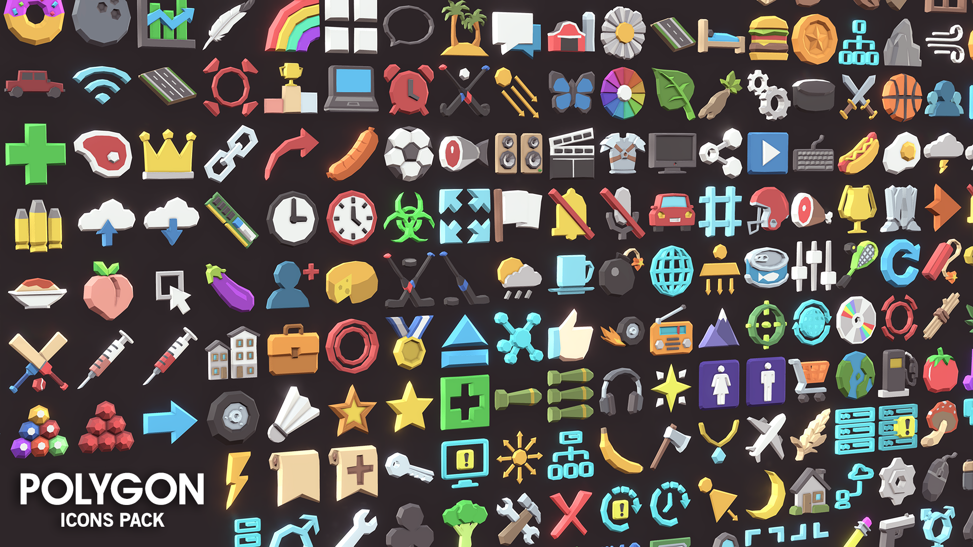 Low poly icons asset pack for game developers