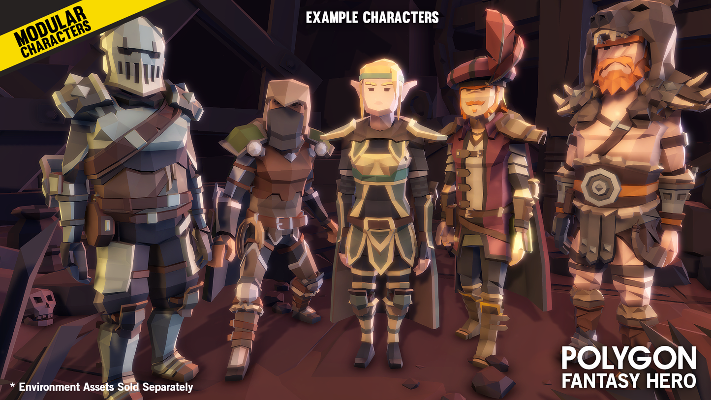 POLYGON - Modular Fantasy Hero Characters - Synty Studios - Unity and Unreal 3D low poly assets for game development