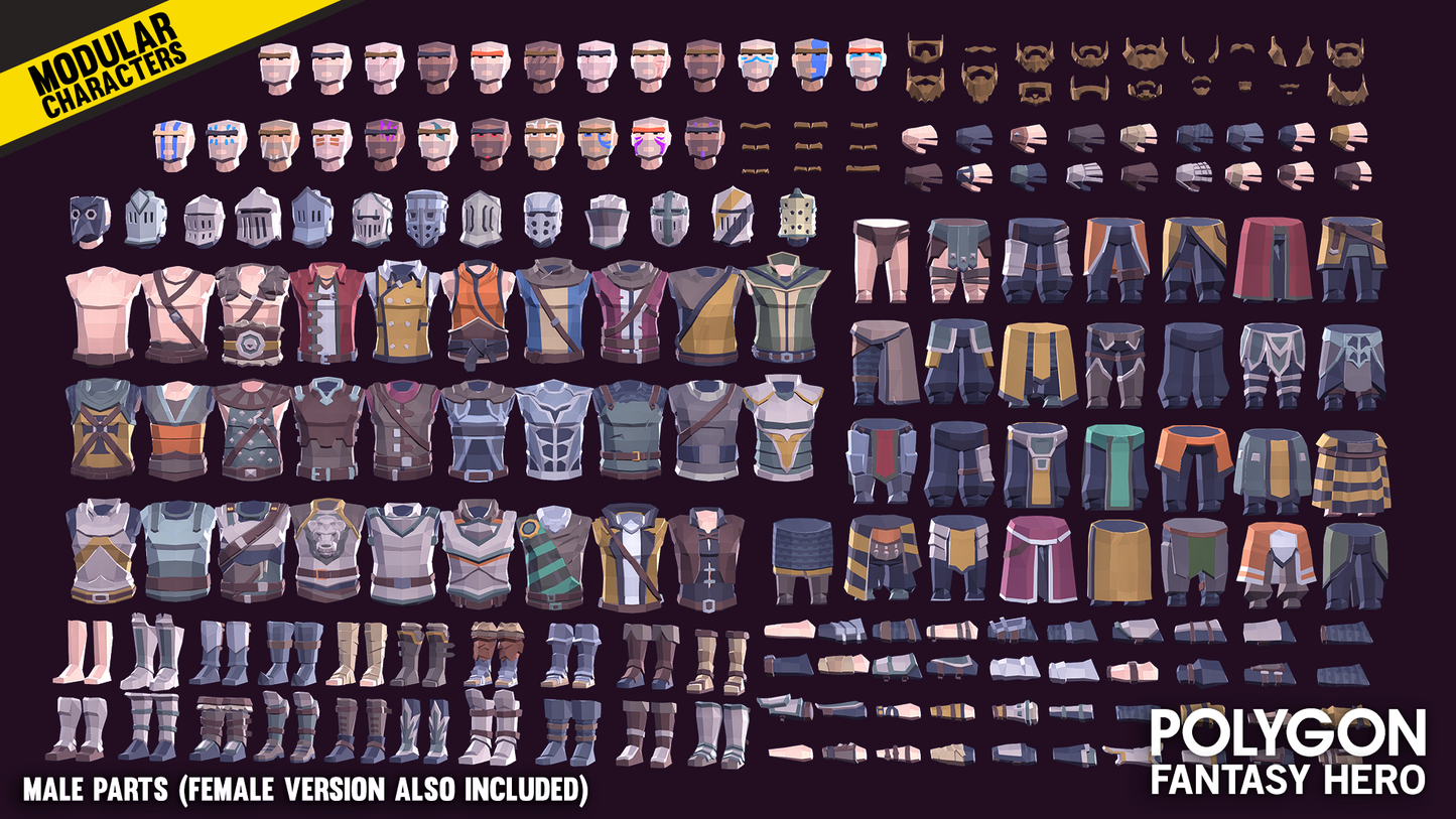 POLYGON - Modular Fantasy Hero Characters - Synty Studios - Unity and Unreal 3D low poly assets for game development