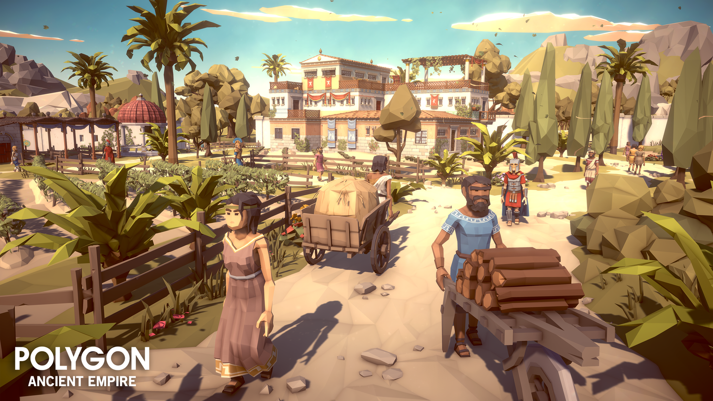 Ancient empire farm with characters in roman setting