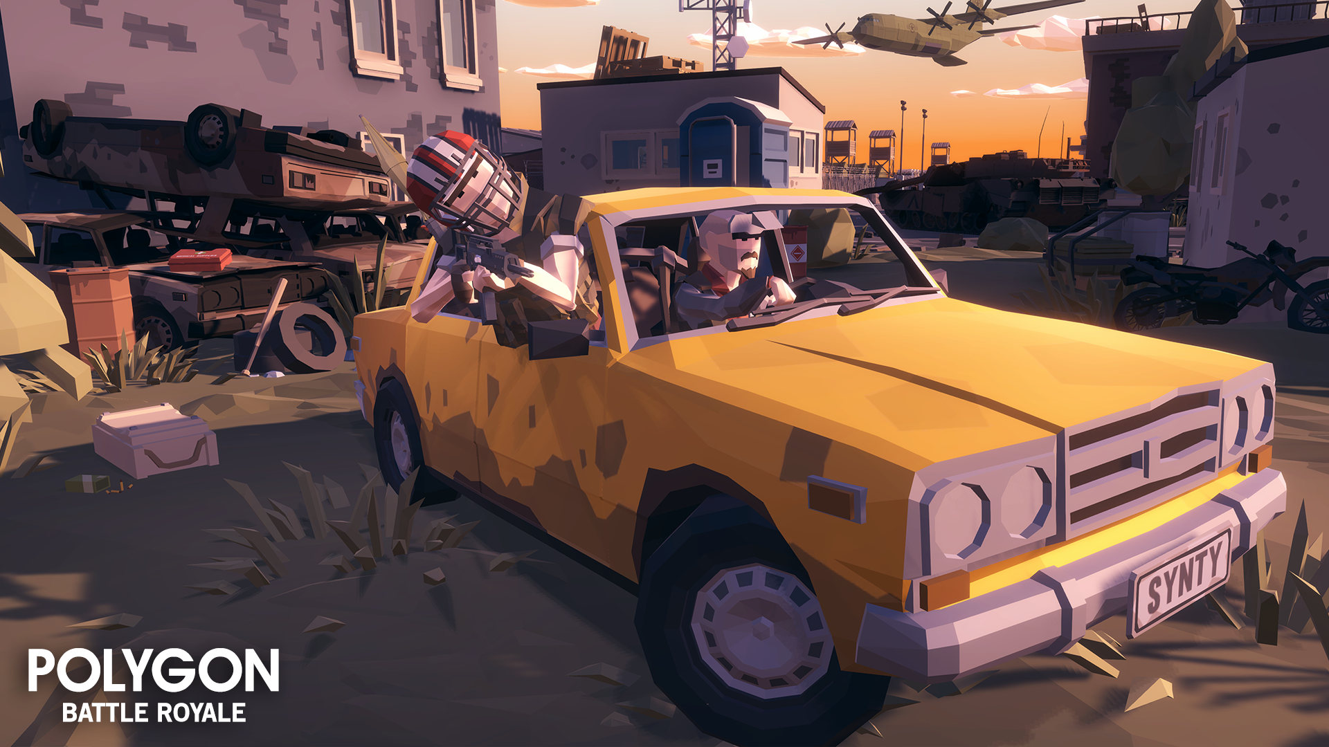 Battle Royale Pack low poly 3D character assets driving in a car