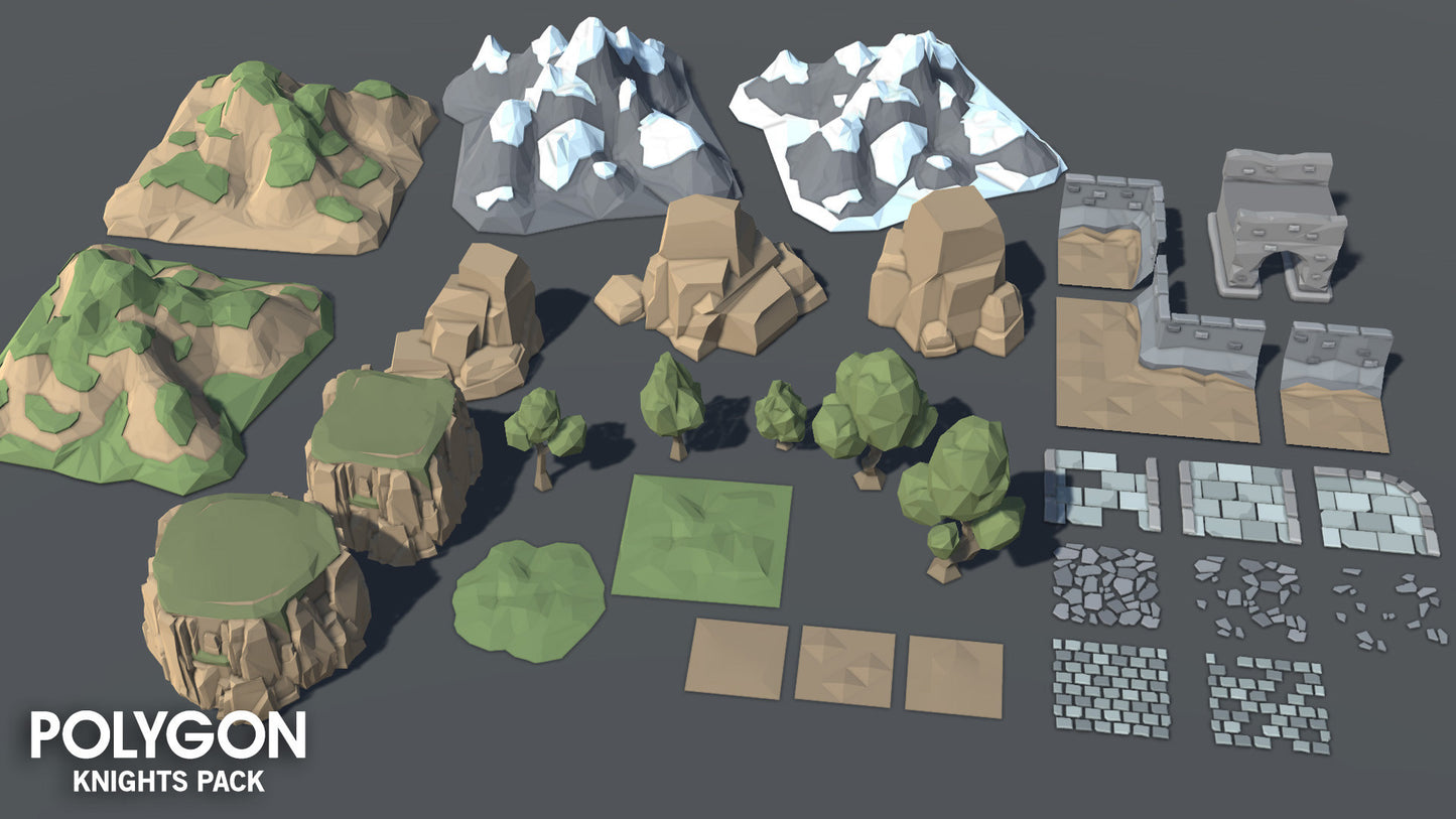 3D low poly environment assets for medieval game development