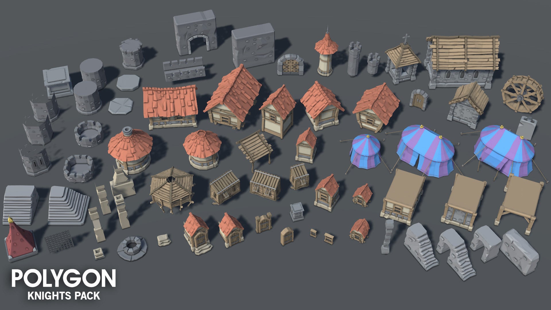  3D low poly assets for medieval setting game development
