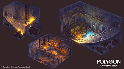 Unity and Unreal 3D low poly assets for dungeon map games