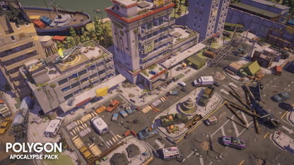 Apocalypse city and devastation environments low poly assets for game development