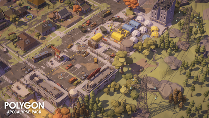 Aerial view of a deserted town and forest nearby for developing apocalypse themed games