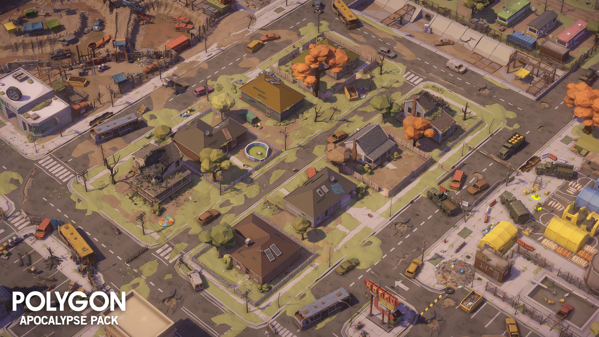 Aerial view of a deserted neighbourhood for developing apocalypse themed games