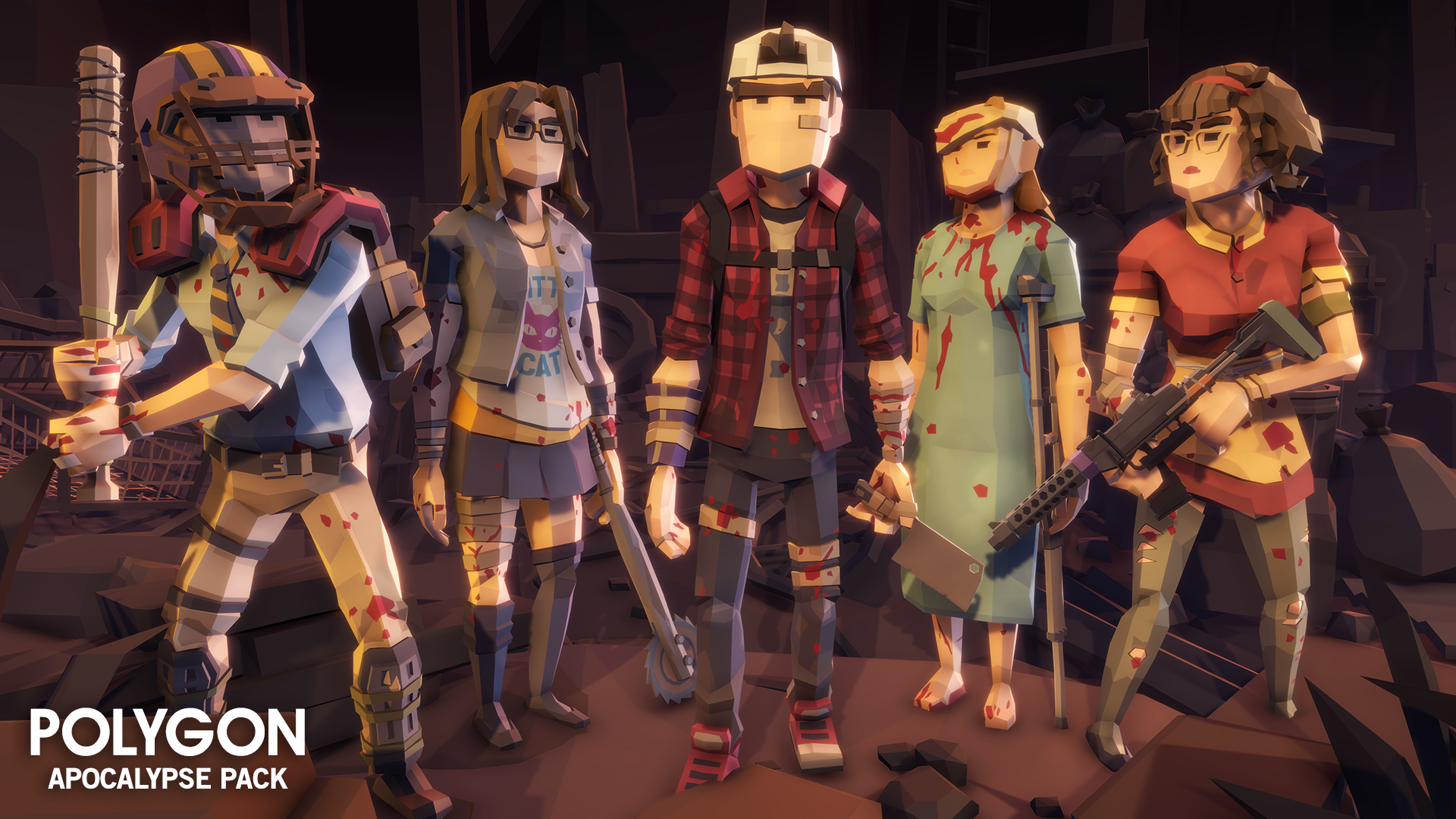 Apocalypse Pack 3D low poly young people character assets for game development
