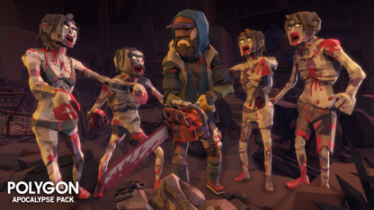 Apocalypse Pack 3D low poly zombie and hero character assets for game development