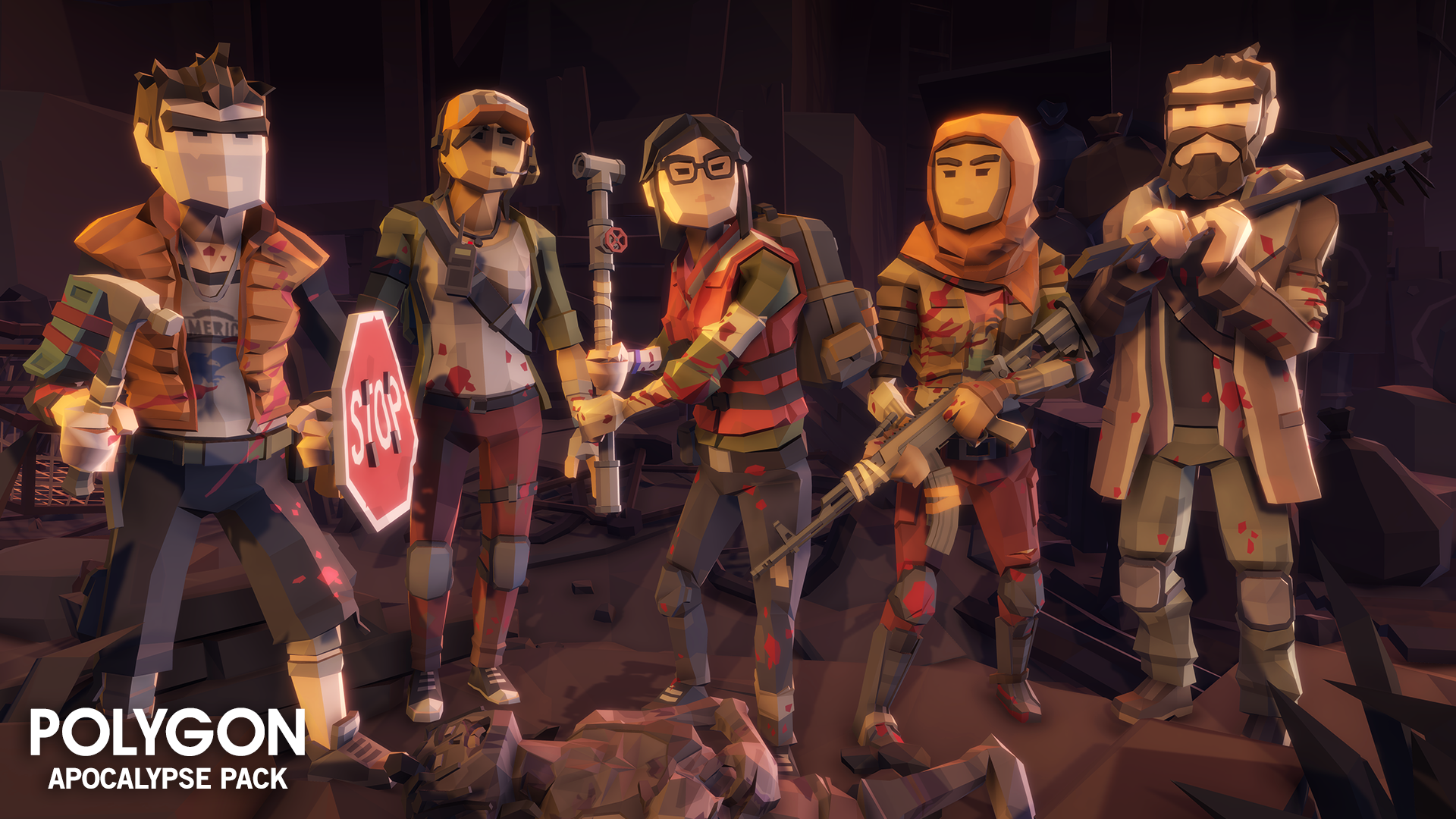 Apocalypse Pack 3D low poly adventurer character assets for game development