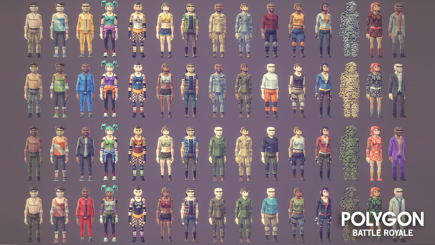 Battle Royale Pack low poly character skins for game development 